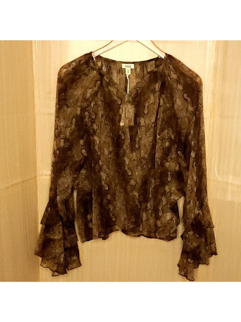 A.N.A Womens New Plus Brown Snake Print Sheer Flowy Blouse 3X